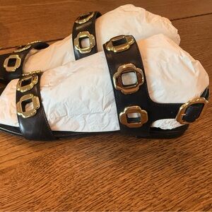 Larroude Milan Flat Sandals- in caseina black